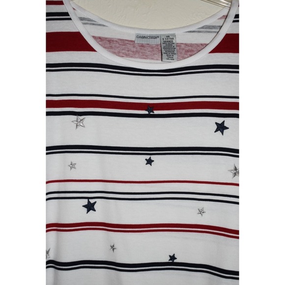 Cabin Creek 5X Short Slv Top  Stars Stripes Red White Blue 100% Cotton Pullover - Picture 12 of 16